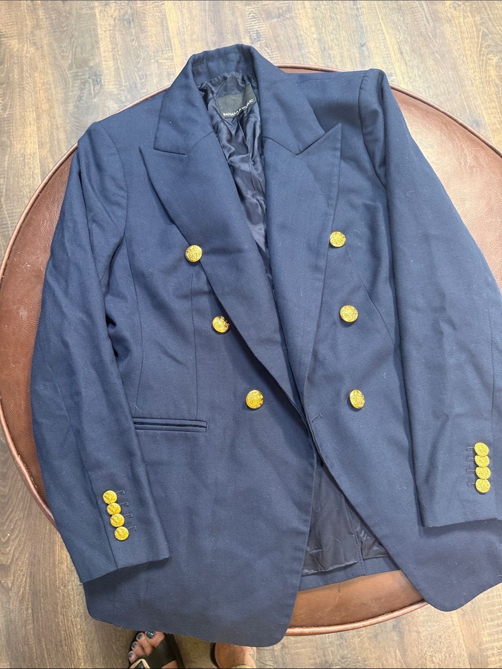 Banana Republic Navy Double-Breasted Pea Coat with Gold Buttons